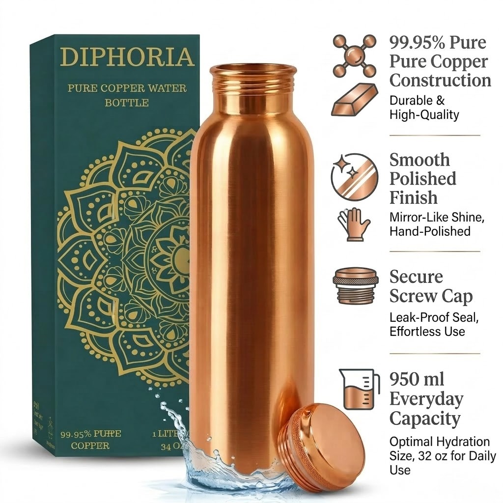 Copper bottle leak-proof screw cap detail 950ml