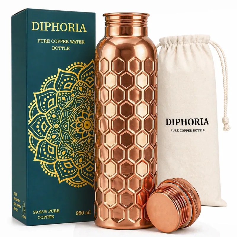 DIPHORIA diamond copper water bottle — faceted finish detail