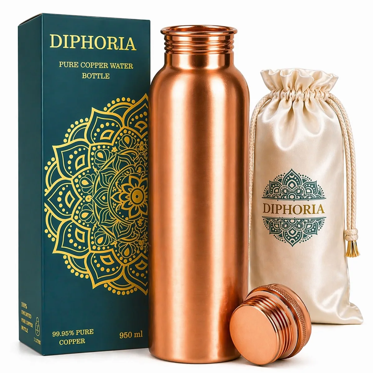 DIPHORIA Plain Copper Water Bottle — 99.95% pure copper water bottle Canada